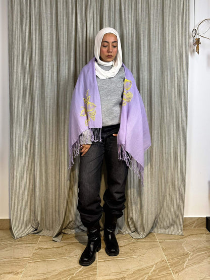 Lemon Handpainted Lilac Shawl