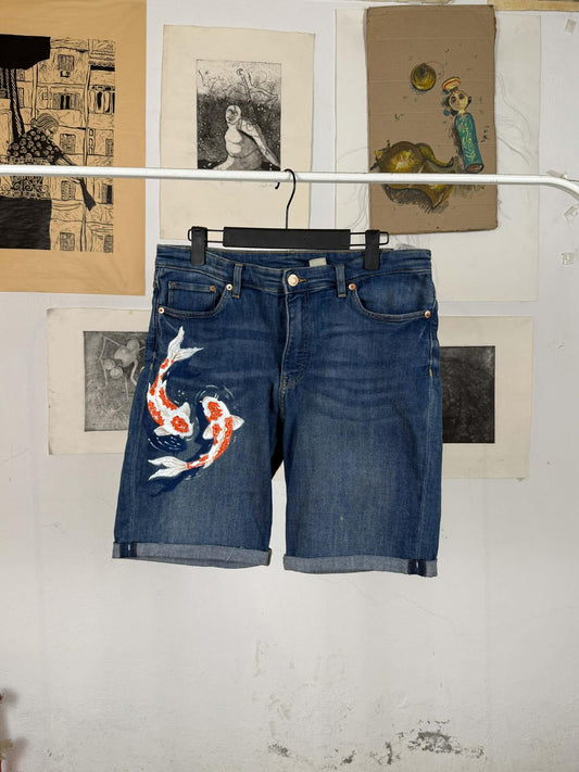 Koi Fish Handpainted Denim Shorts