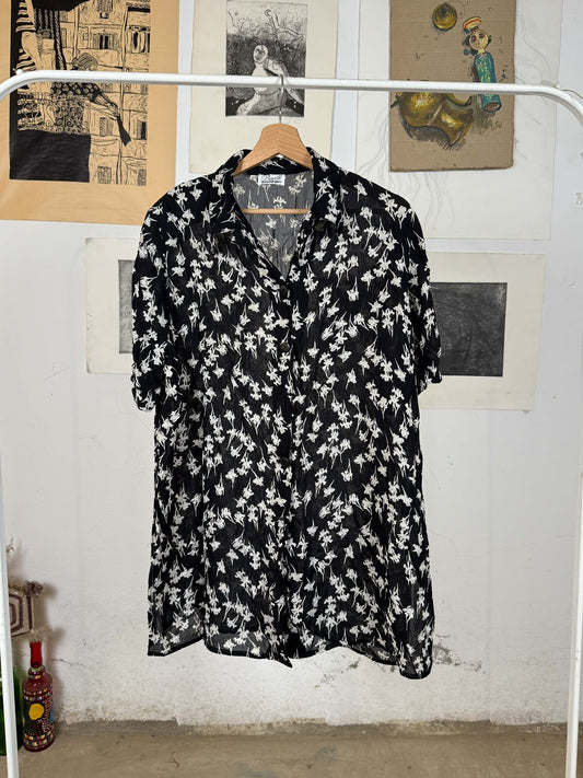 Black and White Patterned Chiffon Shirt