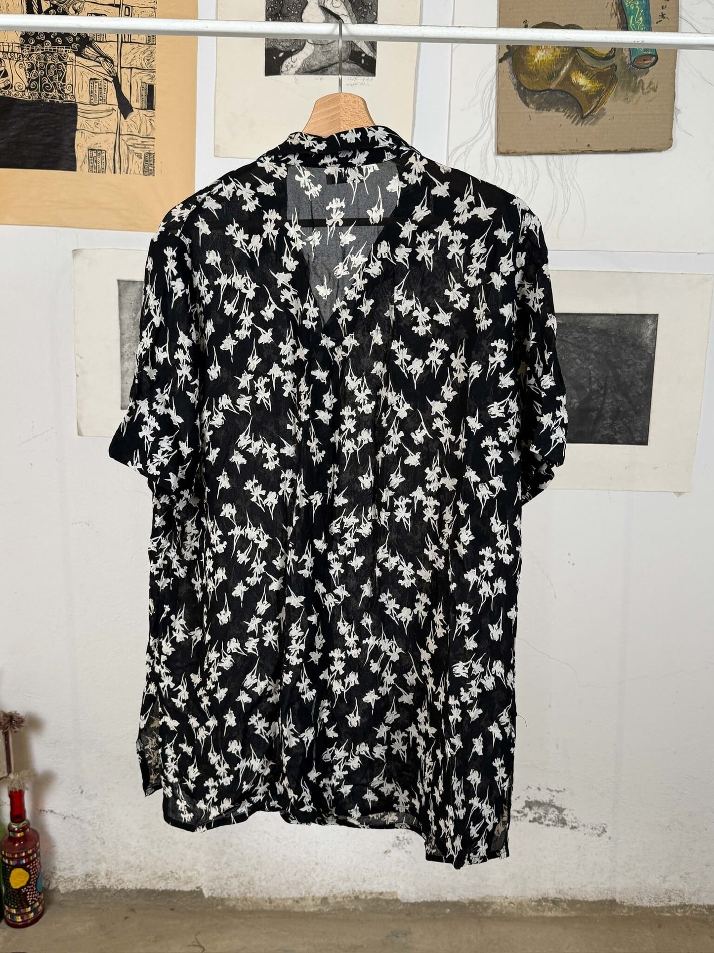 Black and White Patterned Chiffon Shirt