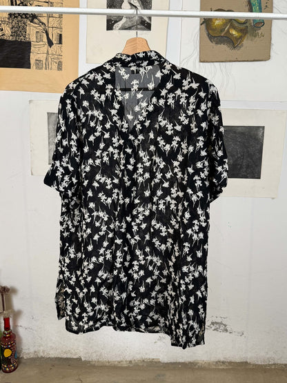 Black and White Patterned Chiffon Shirt