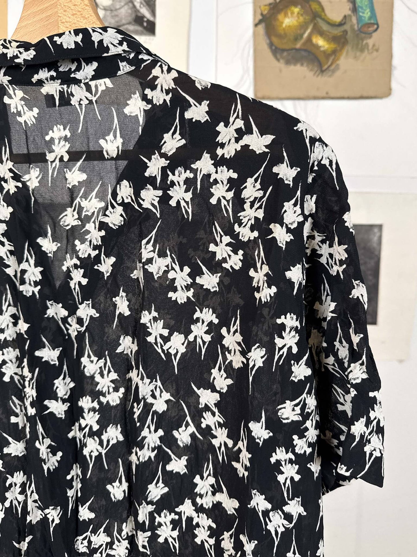 Black and White Patterned Chiffon Shirt
