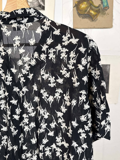 Black and White Patterned Chiffon Shirt