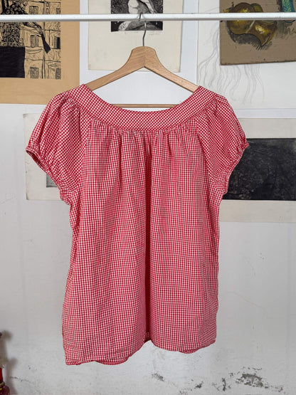 Handpainted Strawberries Gingham Top