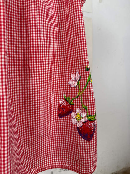 Handpainted Strawberries Gingham Top