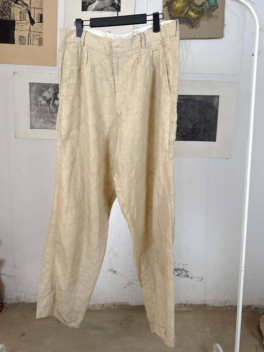 Beige Embroidered Pants