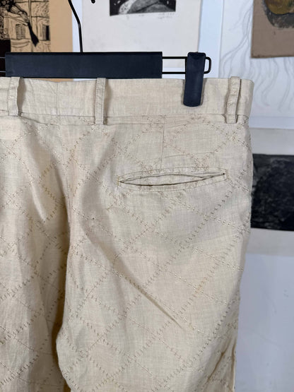 Beige Linen Embroidered Pants