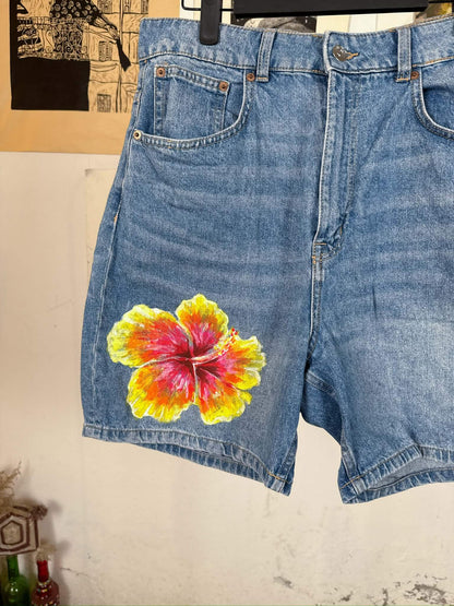 Spring Ocean Handpainted Denim Shorts