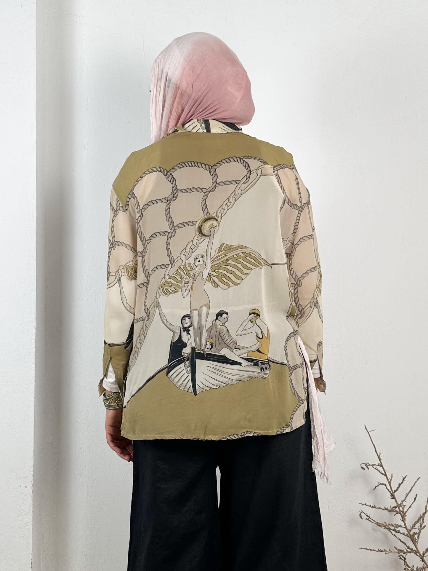 Printed Beige Silk Vintage Shirt
