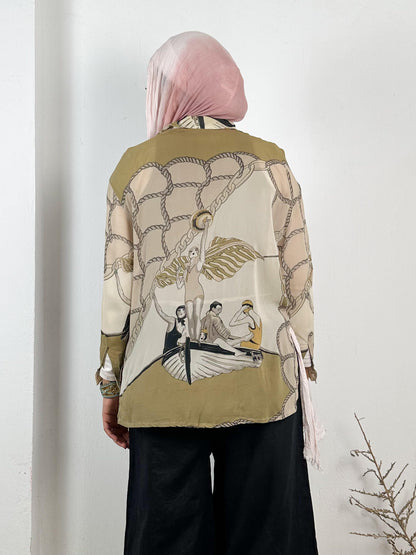 Printed Beige Silk Vintage Shirt