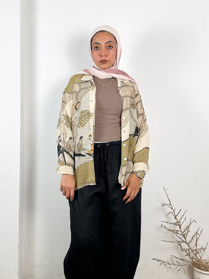 Printed Beige Silk Vintage Shirt