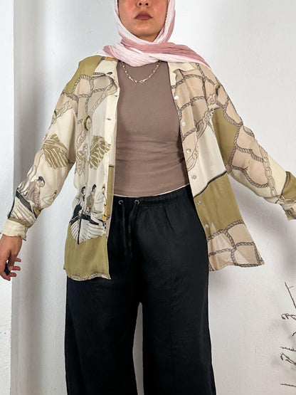 Printed Beige Silk Vintage Shirt