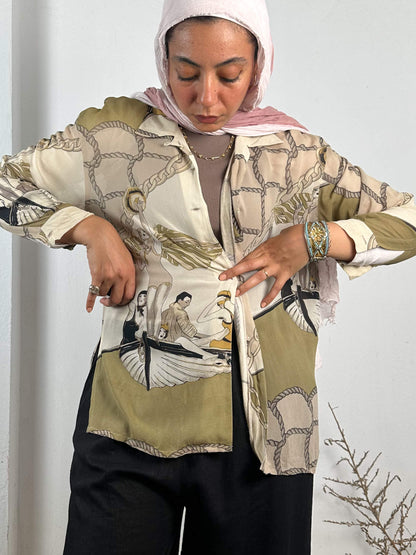Printed Beige Silk Vintage Shirt