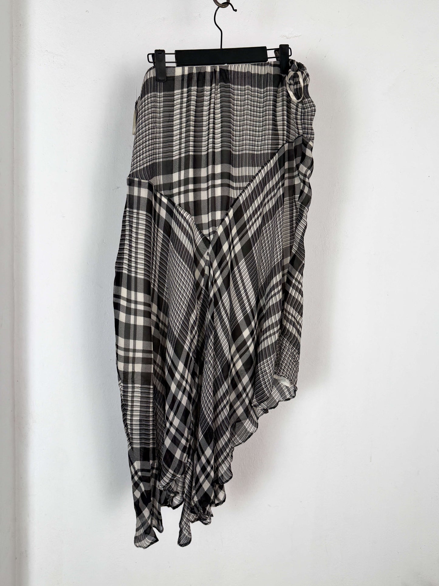 Asymmetrical Plaid Silk Midi Skirt