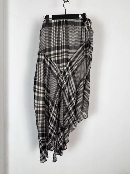 Asymmetrical Plaid Silk Midi Skirt