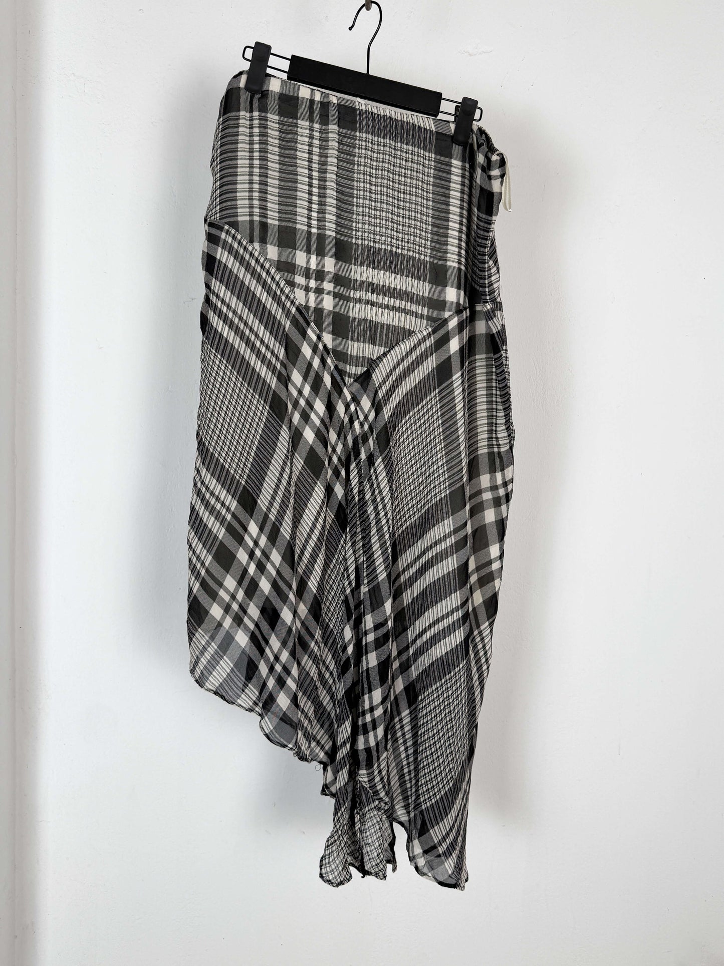 Asymmetrical Plaid Silk Midi Skirt
