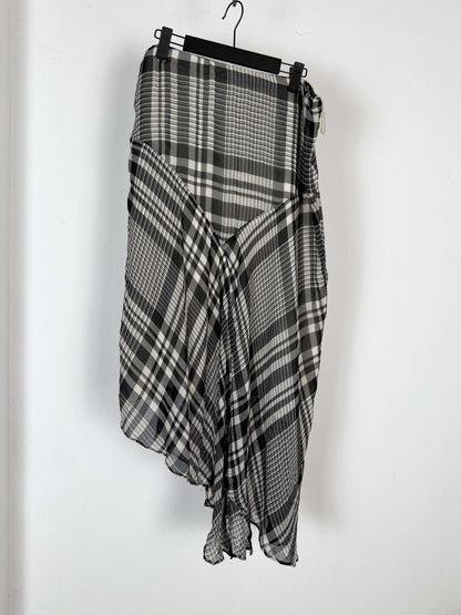 Asymmetrical Plaid Silk Midi Skirt