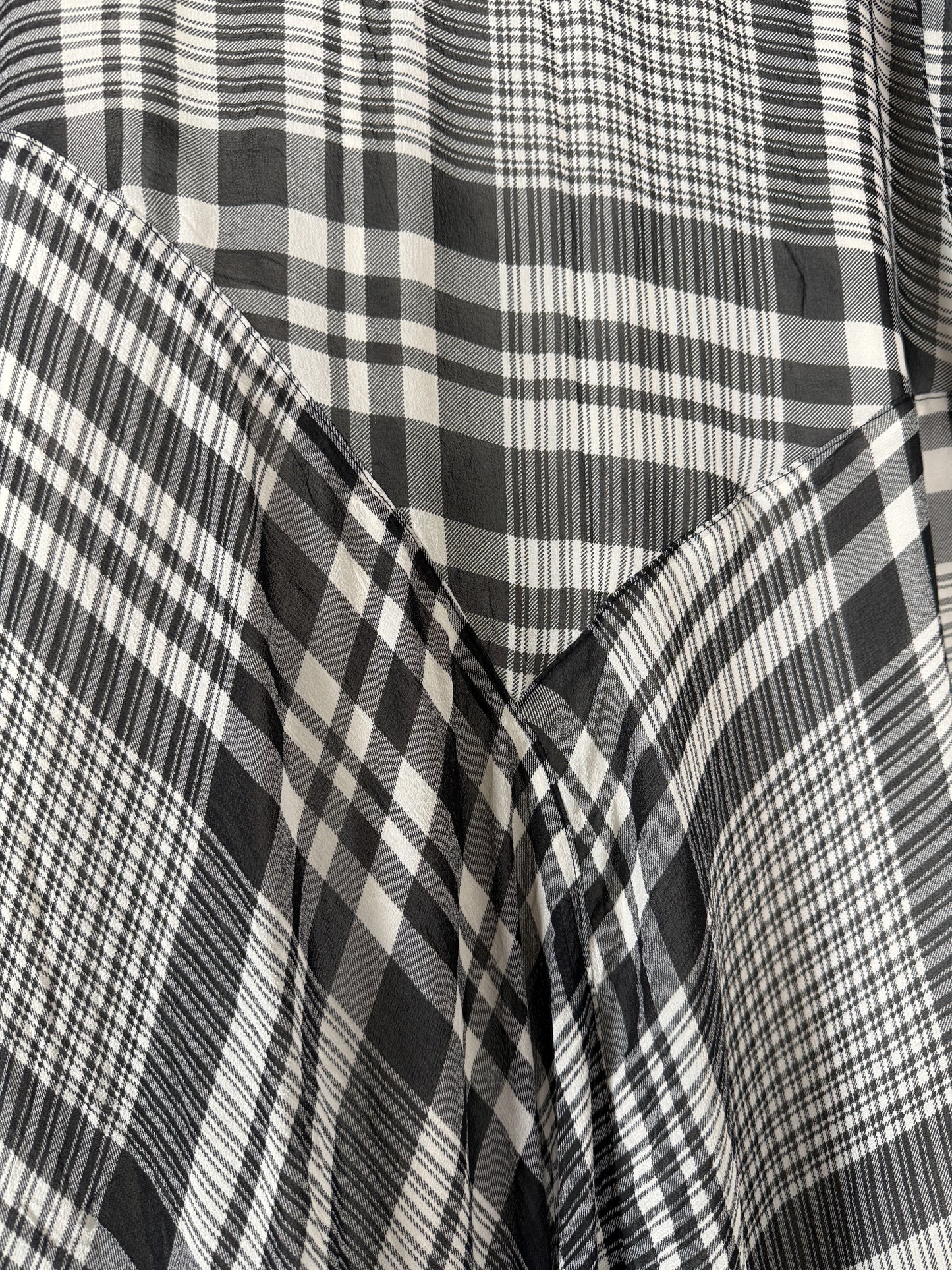 Asymmetrical Plaid Silk Midi Skirt