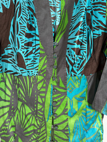 Teal and Brown Vintage Silk Blouse