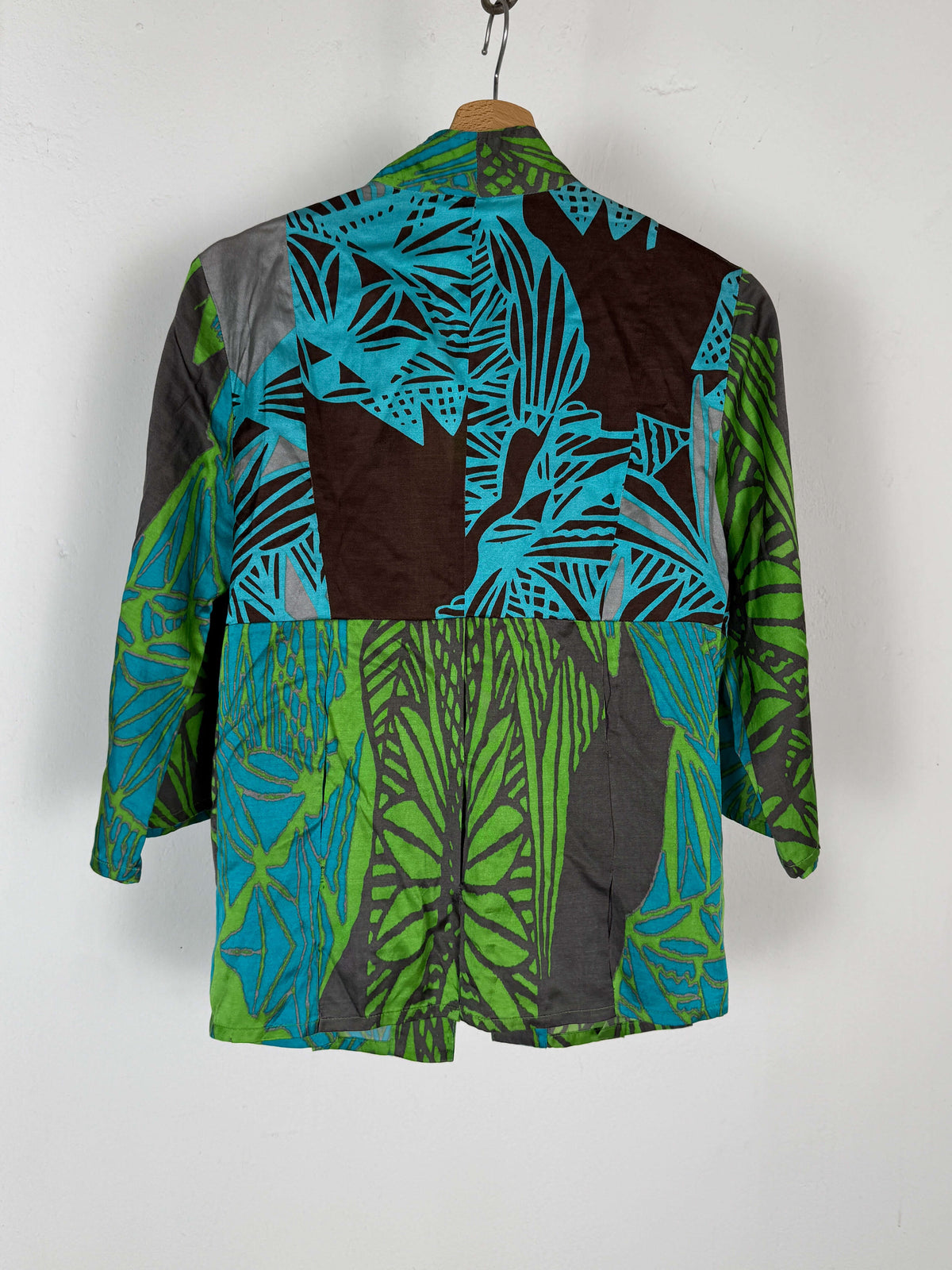 Teal and Brown Vintage Silk Blouse