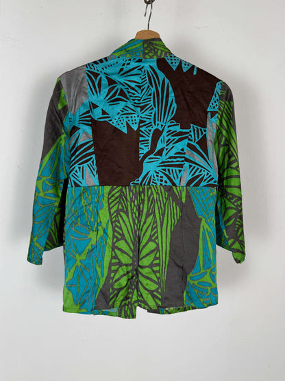 Teal and Brown Vintage Silk Blouse