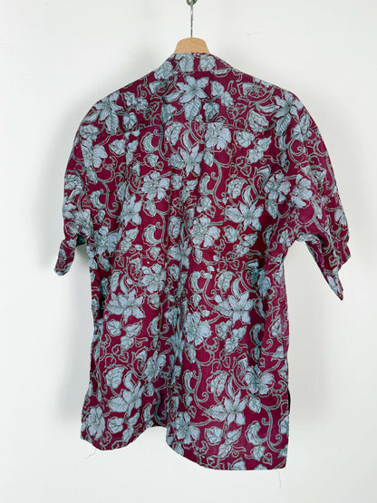 Patterned Burgundy and Blue Shirt